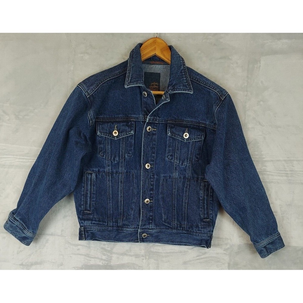 Godbody Jacket Mens Medium Blue Jean Denim Trucker Country Logo‎ Y2K Urban
